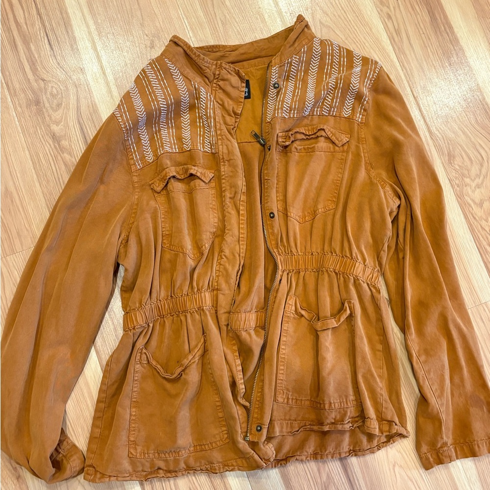 Angie Women's Rust Utility Jacket with Embroidered Yoke